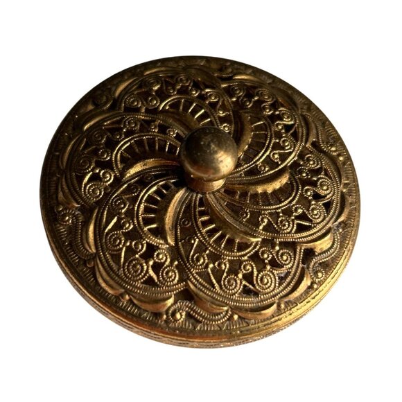 Vintage Mini Glass Trinket Dish With Ornate Gold Metal Lid Starburst - Picture 2 of 7